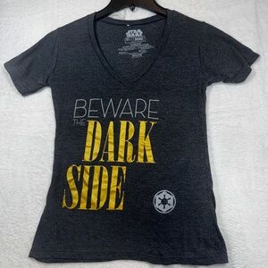 Star Wars T-Shirt Womens Size Small Gray Graphic V-Neck Mad Engine Dark Side